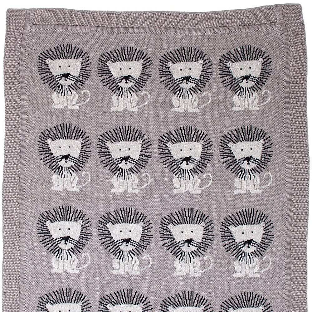 Grey Lots Of Lions Woven Knitted Baby Blanket - Homeroots - Flyclothing LLC