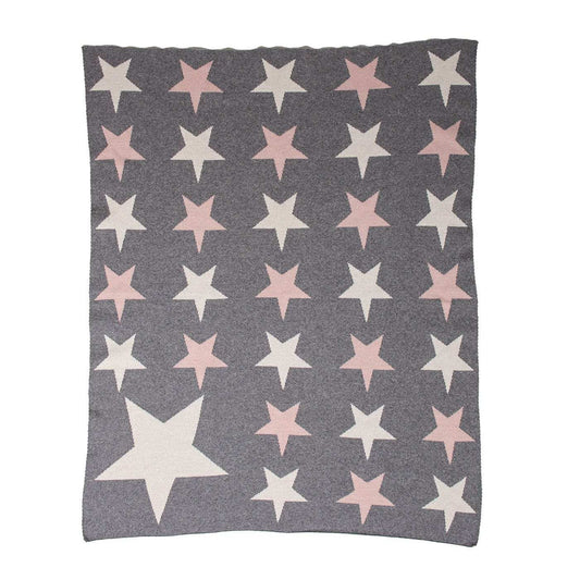 Grey Ivory And Pink Stars Knitted Baby Blanket - Homeroots - Flyclothing LLC