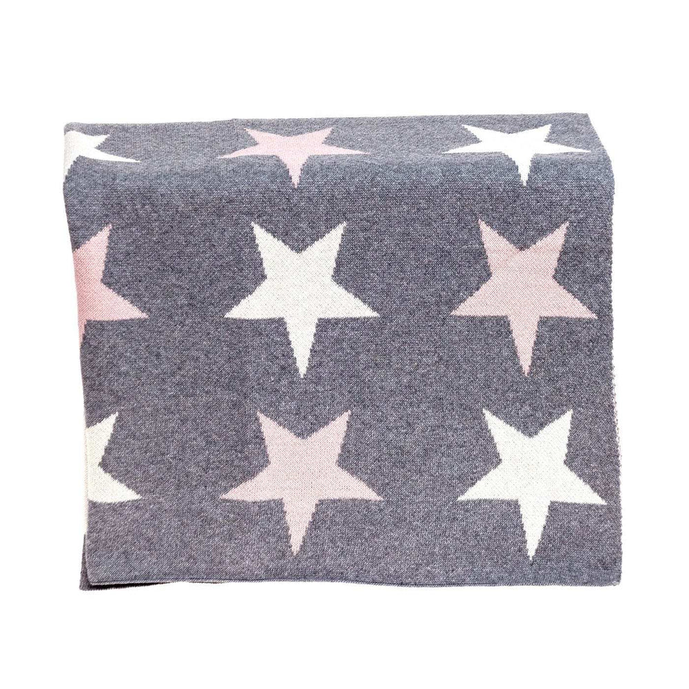 Grey Ivory And Pink Stars Knitted Baby Blanket - Homeroots - Flyclothing LLC