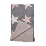 Grey Ivory And Pink Stars Knitted Baby Blanket - Homeroots - Flyclothing LLC