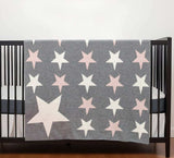 Grey Ivory And Pink Stars Knitted Baby Blanket - Homeroots - Flyclothing LLC