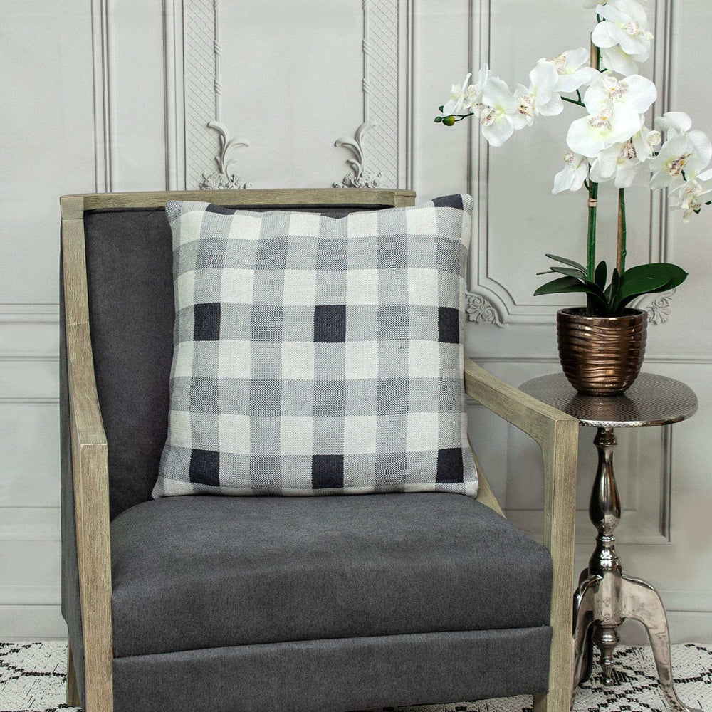 Lead Grey Checkered Pillow - Homeroots - Flyclothing LLC