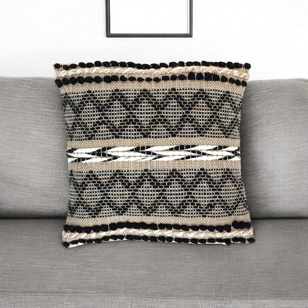 Black And Sand Woven Decorative Pillow - Homeroots - Flyclothing LLC