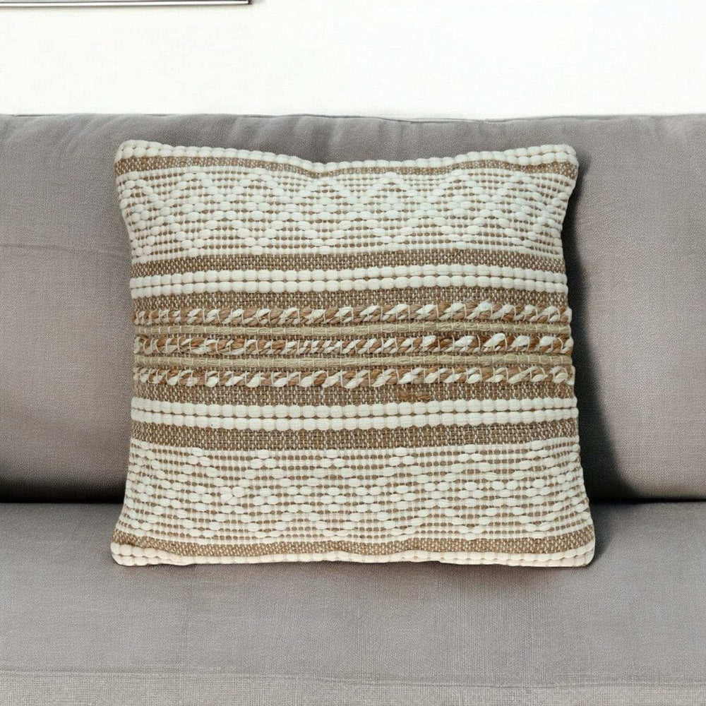 Linen And Brown Jute Throw Pillow - Homeroots - Flyclothing LLC
