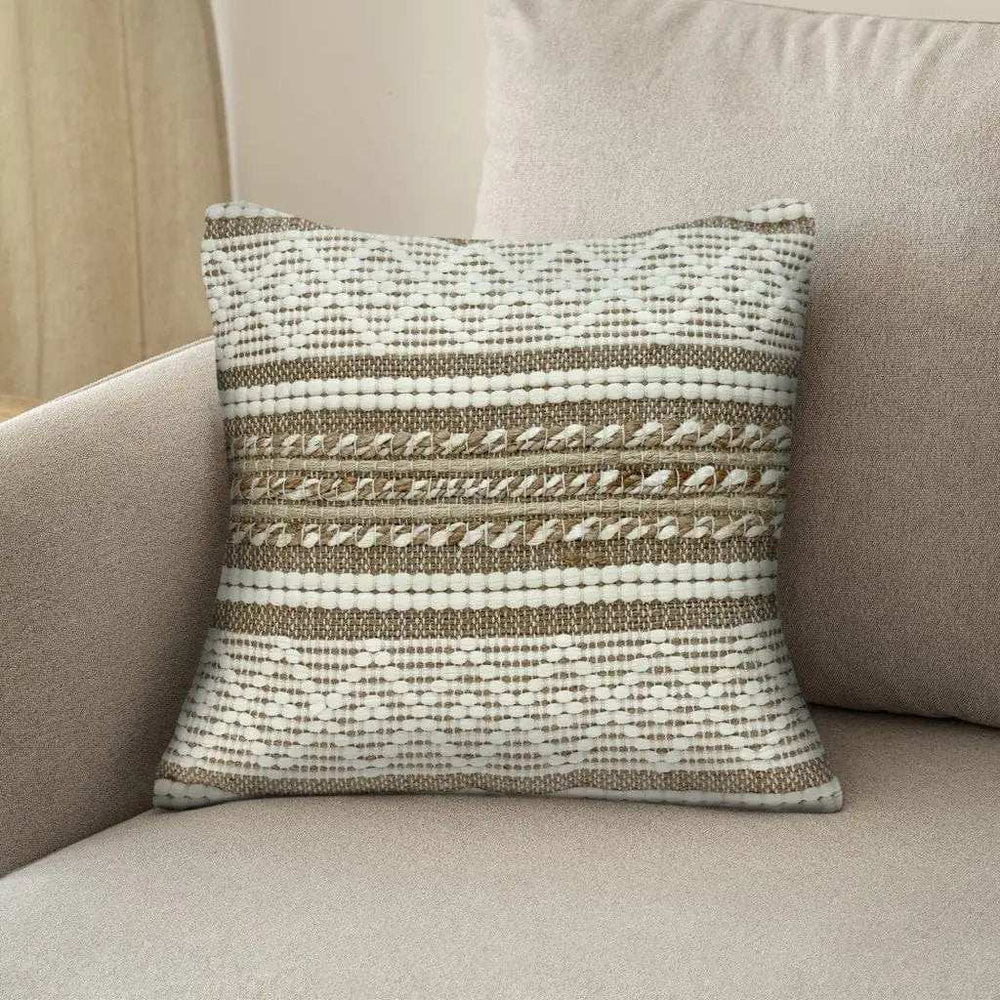 Linen And Brown Jute Throw Pillow - Homeroots - Flyclothing LLC