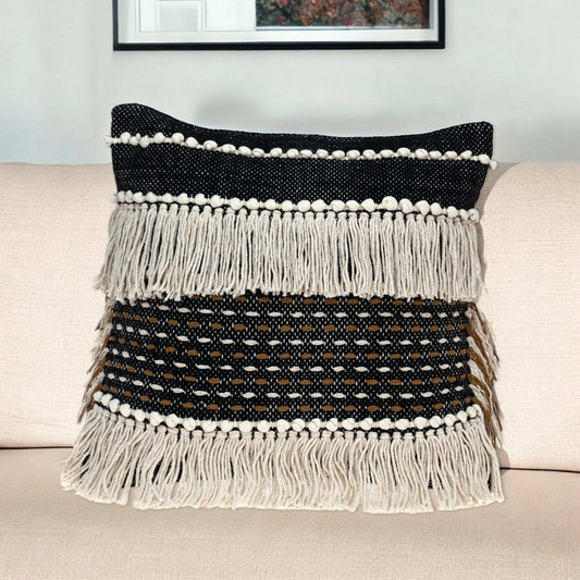 Black And Ivory Textured Throw Pillow - Homeroots - Flyclothing LLC