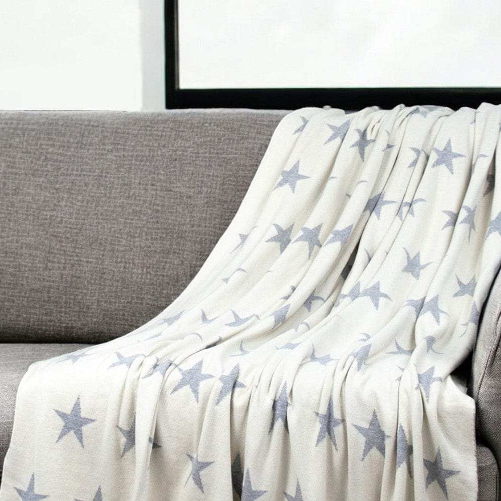 Gray And White Stars Knitted Throw Blanket - Homeroots - Flyclothing LLC
