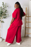 Double Take Full Size Round Neck Slit Top and Pants Set - Trendsi - Flyclothing LLC