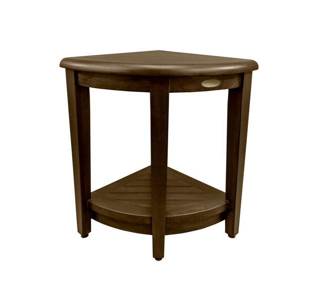 Curvilinear Dark Brown Teak 18" Corner Shower Bench With Shelf - Homeroots - Flyclothing LLC