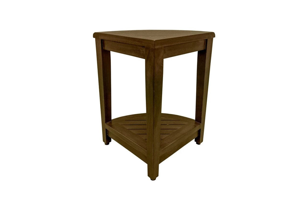 Curvilinear Dark Brown Teak 18" Corner Shower Bench With Shelf - Homeroots - Flyclothing LLC
