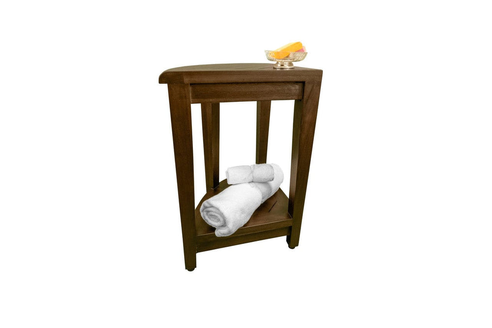 Curvilinear Dark Brown Teak 18" Corner Shower Bench With Shelf - Homeroots - Flyclothing LLC