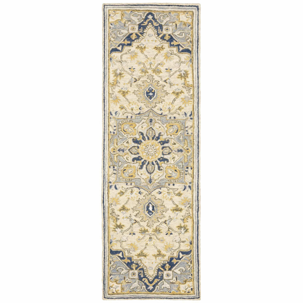 3' X 8' Blue And Ivory Bohemian Runner Rug - Homeroots - Flyclothing LLC