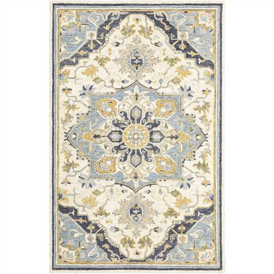 4' X 6' Blue And Ivory Bohemian Area Rug - Homeroots - Flyclothing LLC
