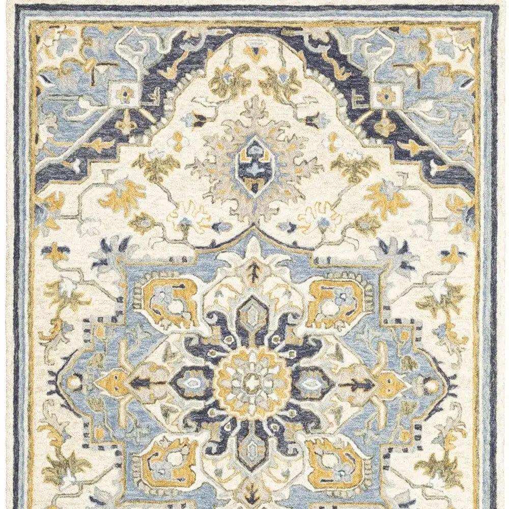 5' X 8' Blue And Ivory Bohemian Area Rug - Homeroots - Flyclothing LLC