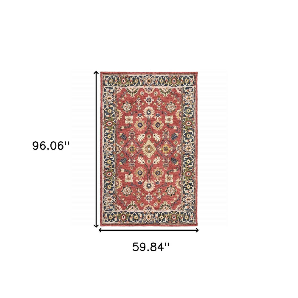 5' X 8' Red And Blue Bohemian Area Rug - Homeroots - Flyclothing LLC