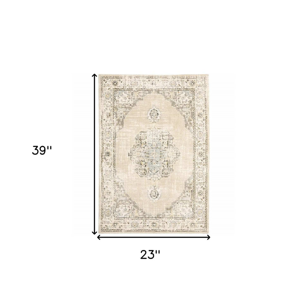2' X 3' Beige and Ivory Power Loom Area Rug - Homeroots - Flyclothing LLC