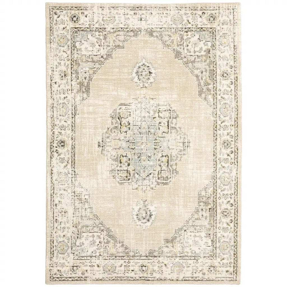 4' X 6' Beige And Ivory Center Jewel Area Rug - Homeroots - Flyclothing LLC