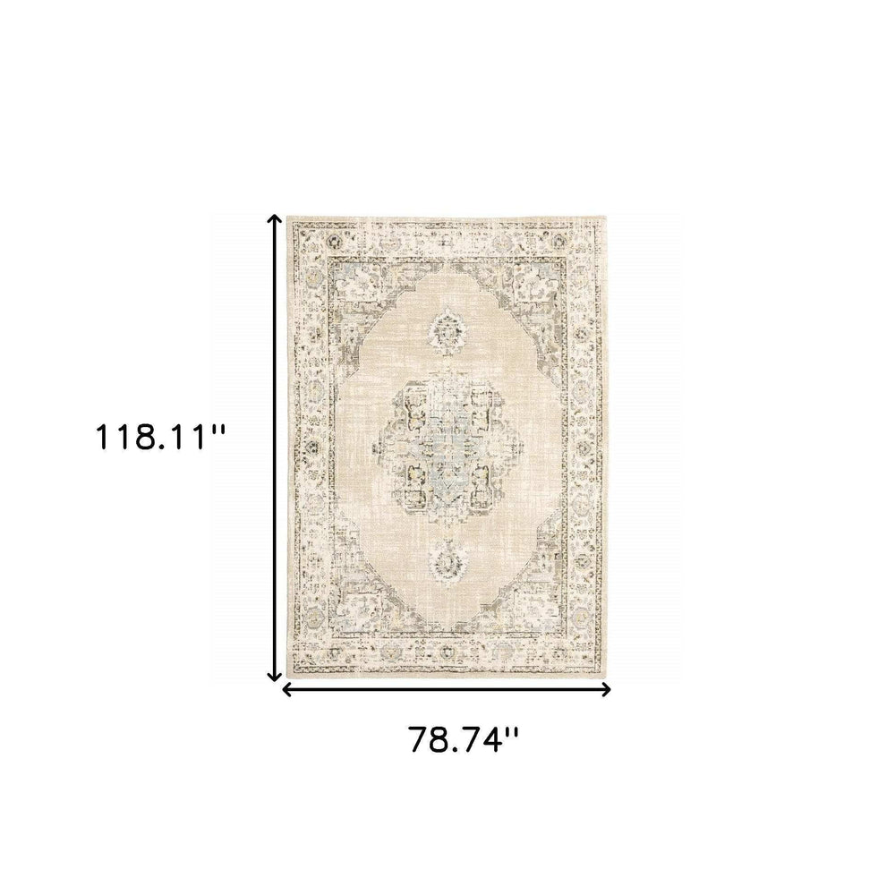 7' X 9' Beige And Ivory Center Jewel Area Rug - Homeroots - Flyclothing LLC
