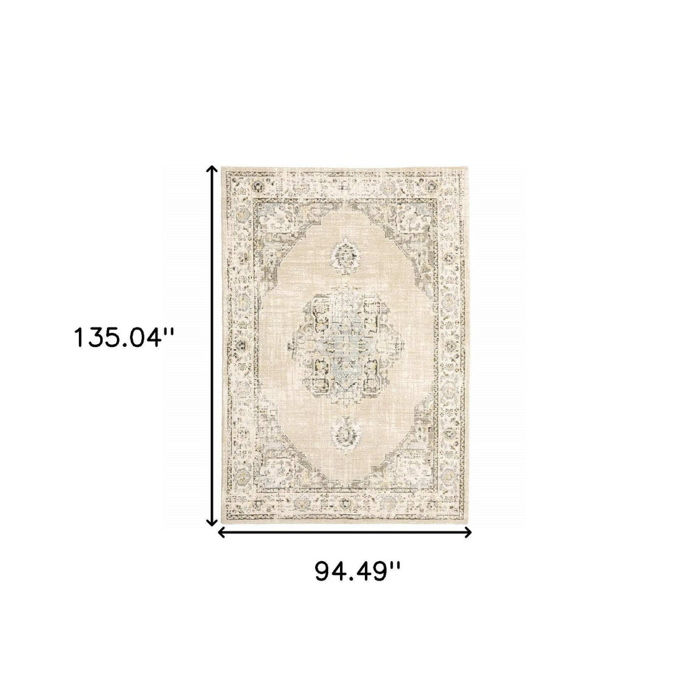 8' X 10' Beige And Ivory Center Jewel Area Rug - Homeroots - Flyclothing LLC