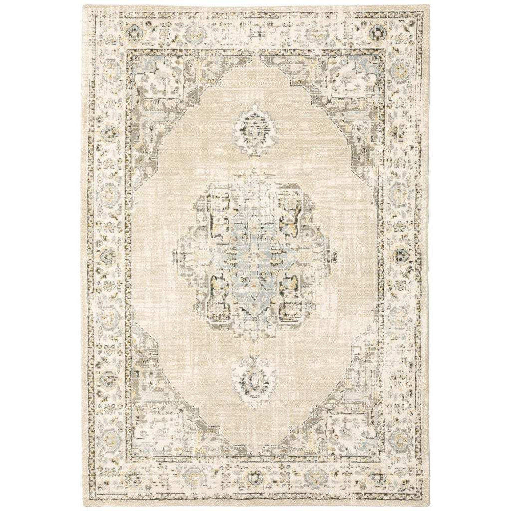 8' X 10' Beige And Ivory Center Jewel Area Rug - Homeroots - Flyclothing LLC