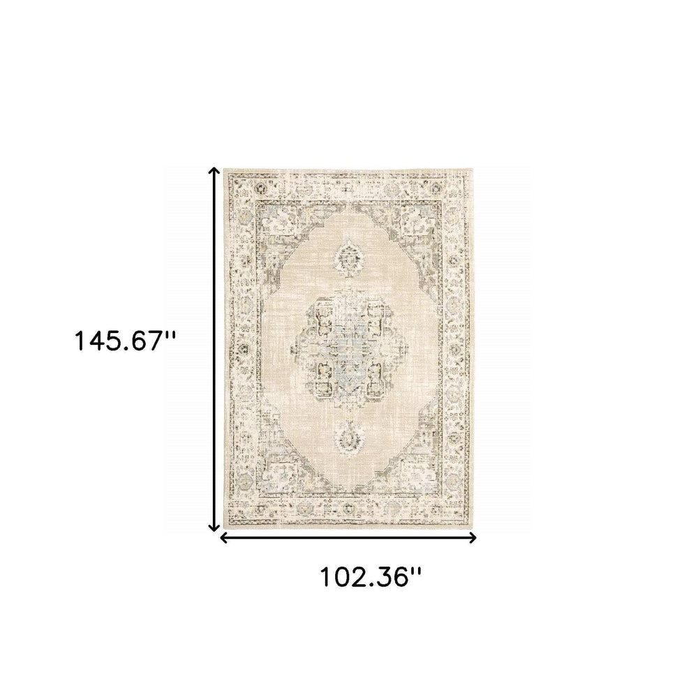 9' X 12' Beige And Ivory Center Jewel Area Rug - Homeroots - Flyclothing LLC