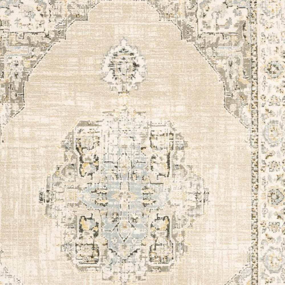 9' X 12' Beige And Ivory Center Jewel Area Rug - Homeroots - Flyclothing LLC