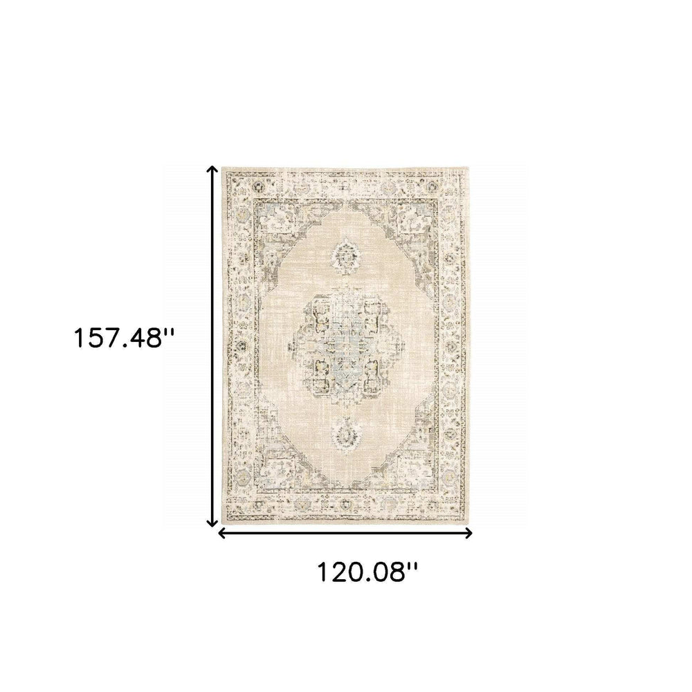 10' X 14' Beige And Ivory Center Jewel Area Rug - Homeroots - Flyclothing LLC