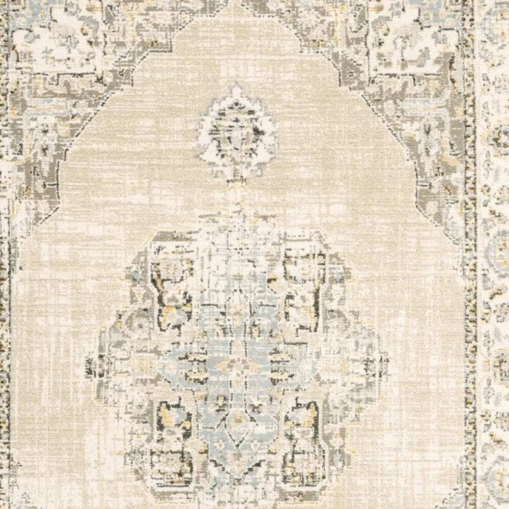 10' X 14' Beige And Ivory Center Jewel Area Rug - Homeroots - Flyclothing LLC
