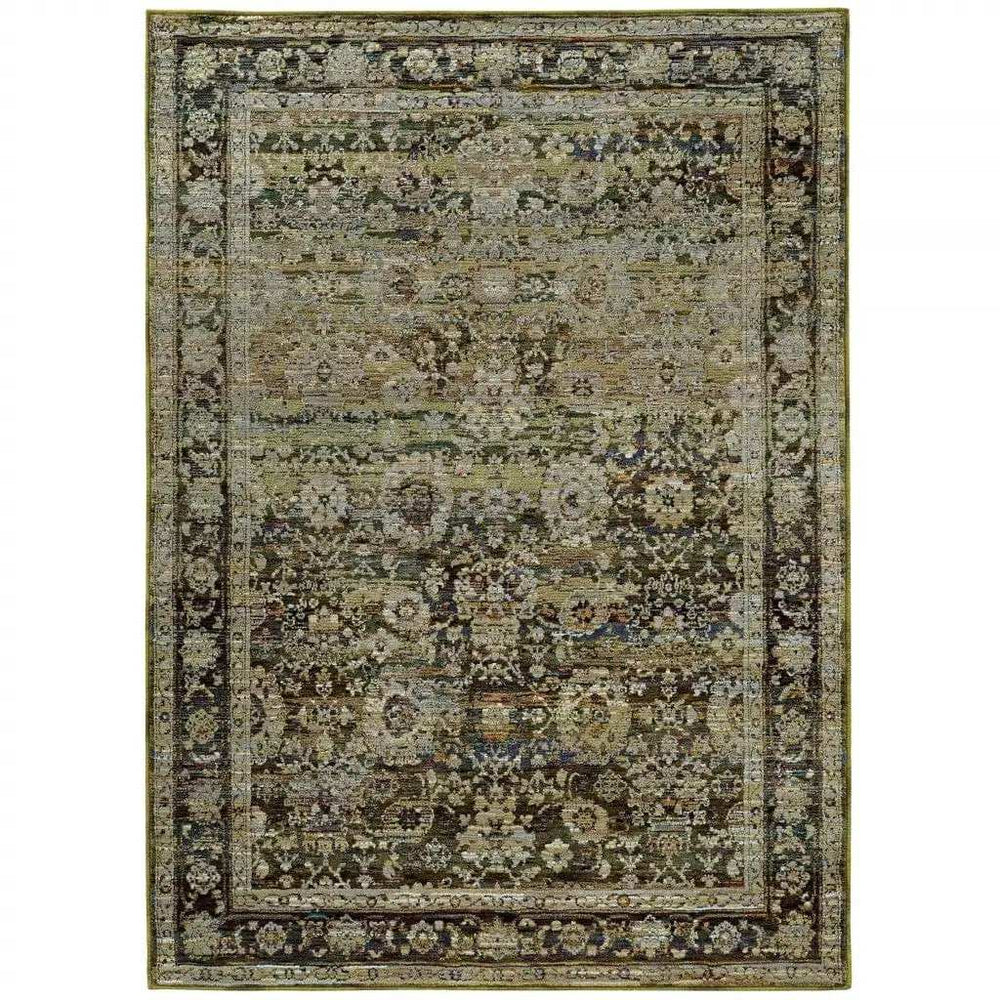 7' X 9' Green And Brown Floral Area Rug - Homeroots - Flyclothing LLC
