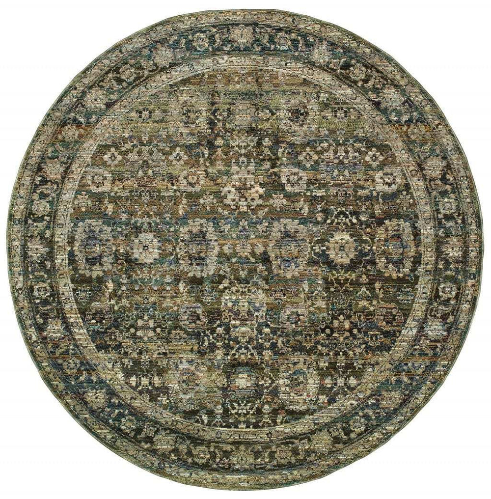 7' Round Green And Brown Floral Area Rug - Homeroots - Flyclothing LLC