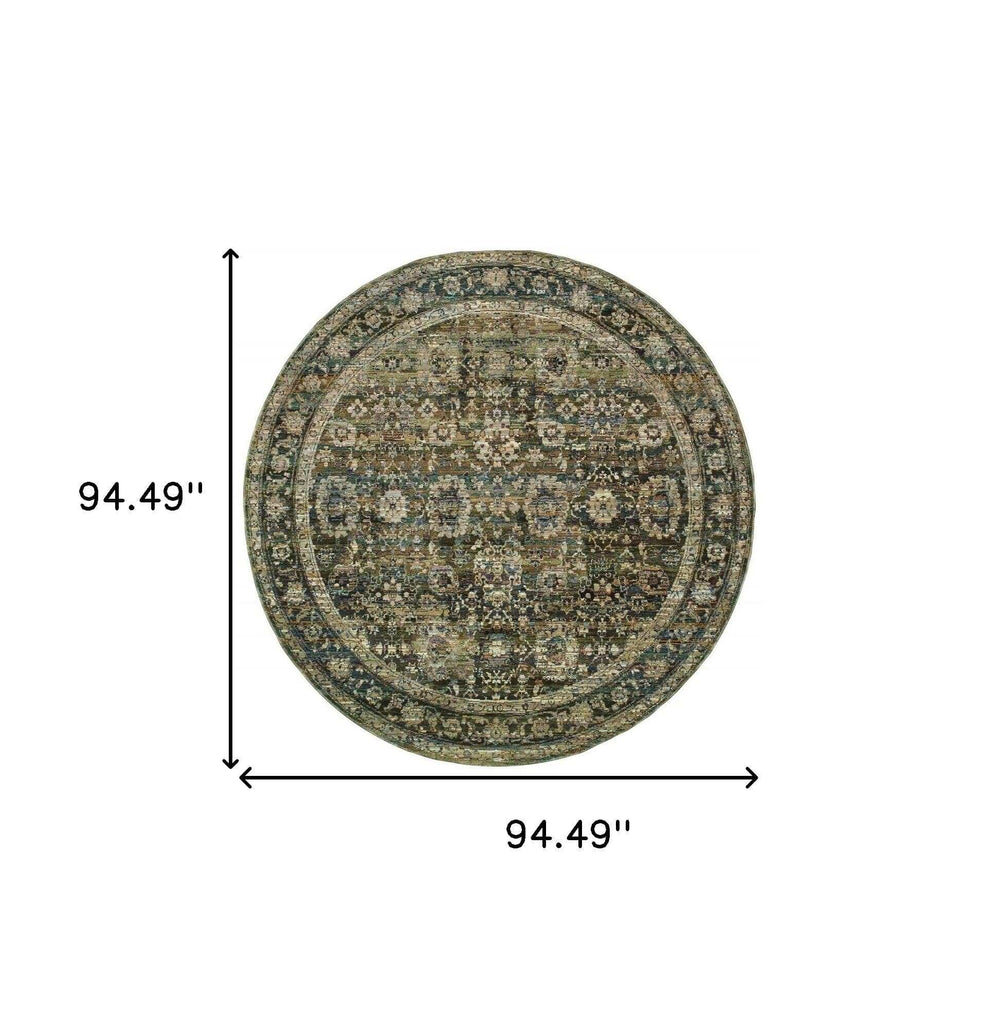 7' Round Green And Brown Floral Area Rug - Homeroots - Flyclothing LLC