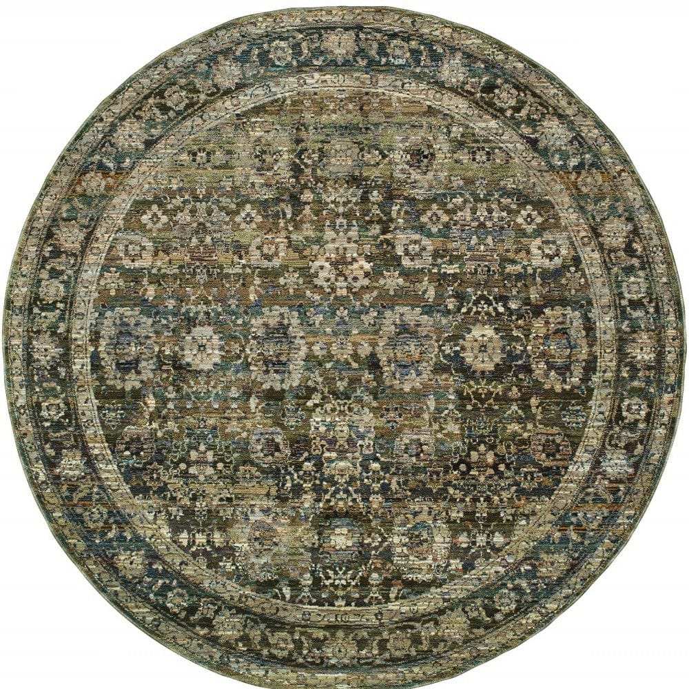 7' Round Green And Brown Floral Area Rug - Homeroots - Flyclothing LLC