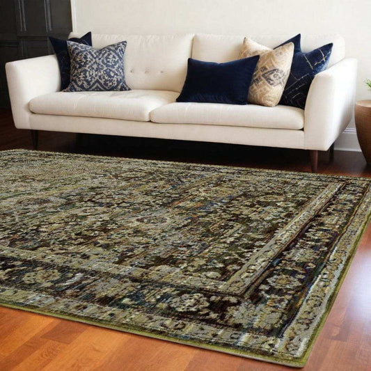9' X 12' Green And Brown Floral Area Rug - Homeroots - Flyclothing LLC