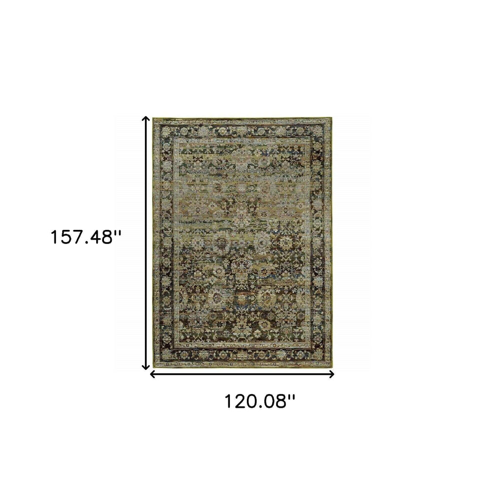 10' X 14' Green And Brown Floral Area Rug - Homeroots - Flyclothing LLC