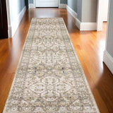 3' X 12' Beige And Ivory Medallion Runner Rug - Homeroots - Flyclothing LLC