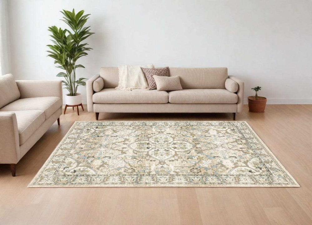 9' X 12' Beige And Ivory Medallion Area Rug - Homeroots - Flyclothing LLC