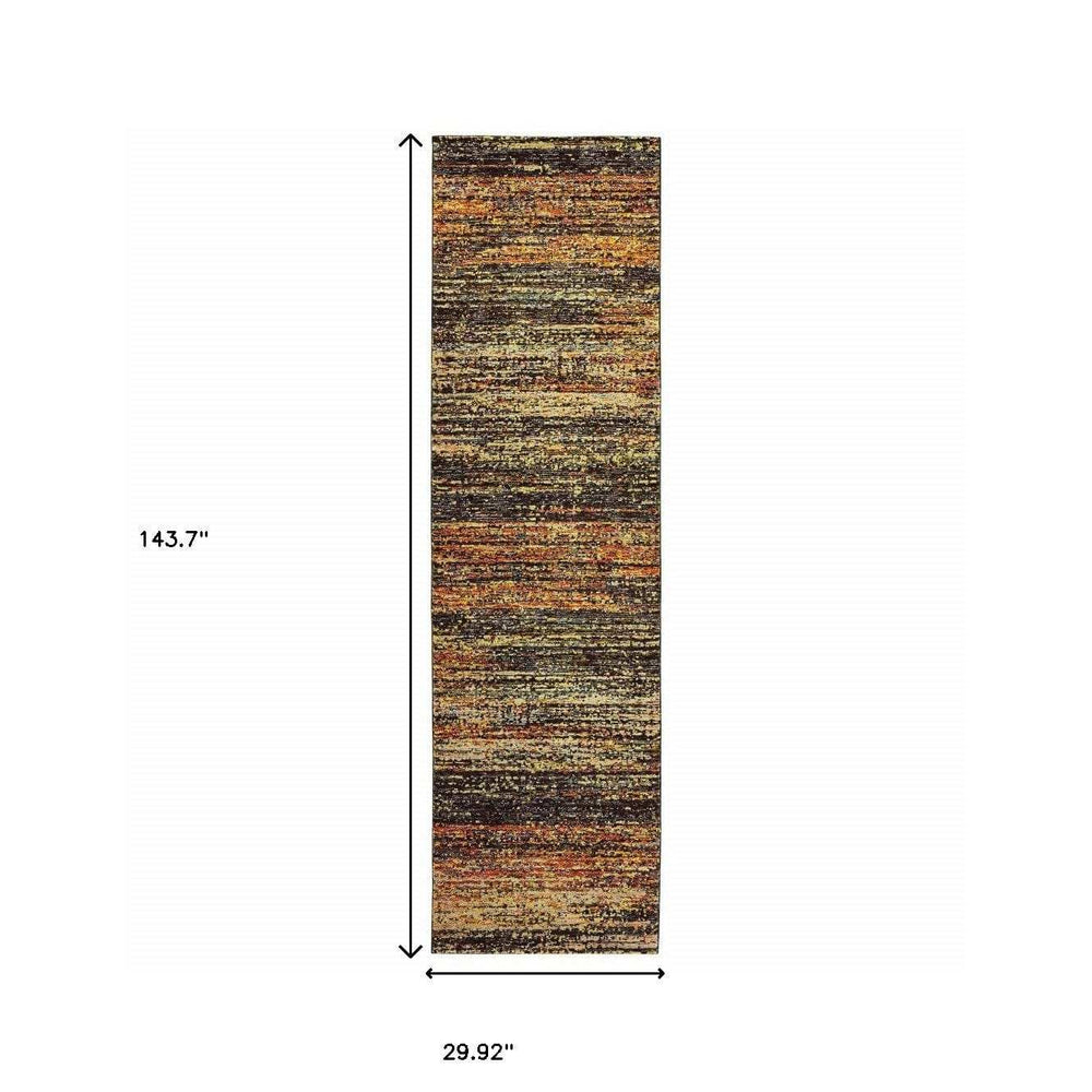 12' Gold And Slate Abstract Runner Rug - Homeroots - Flyclothing LLC