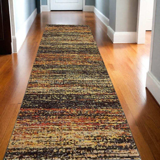 12' Gold And Slate Abstract Runner Rug - Homeroots - Flyclothing LLC