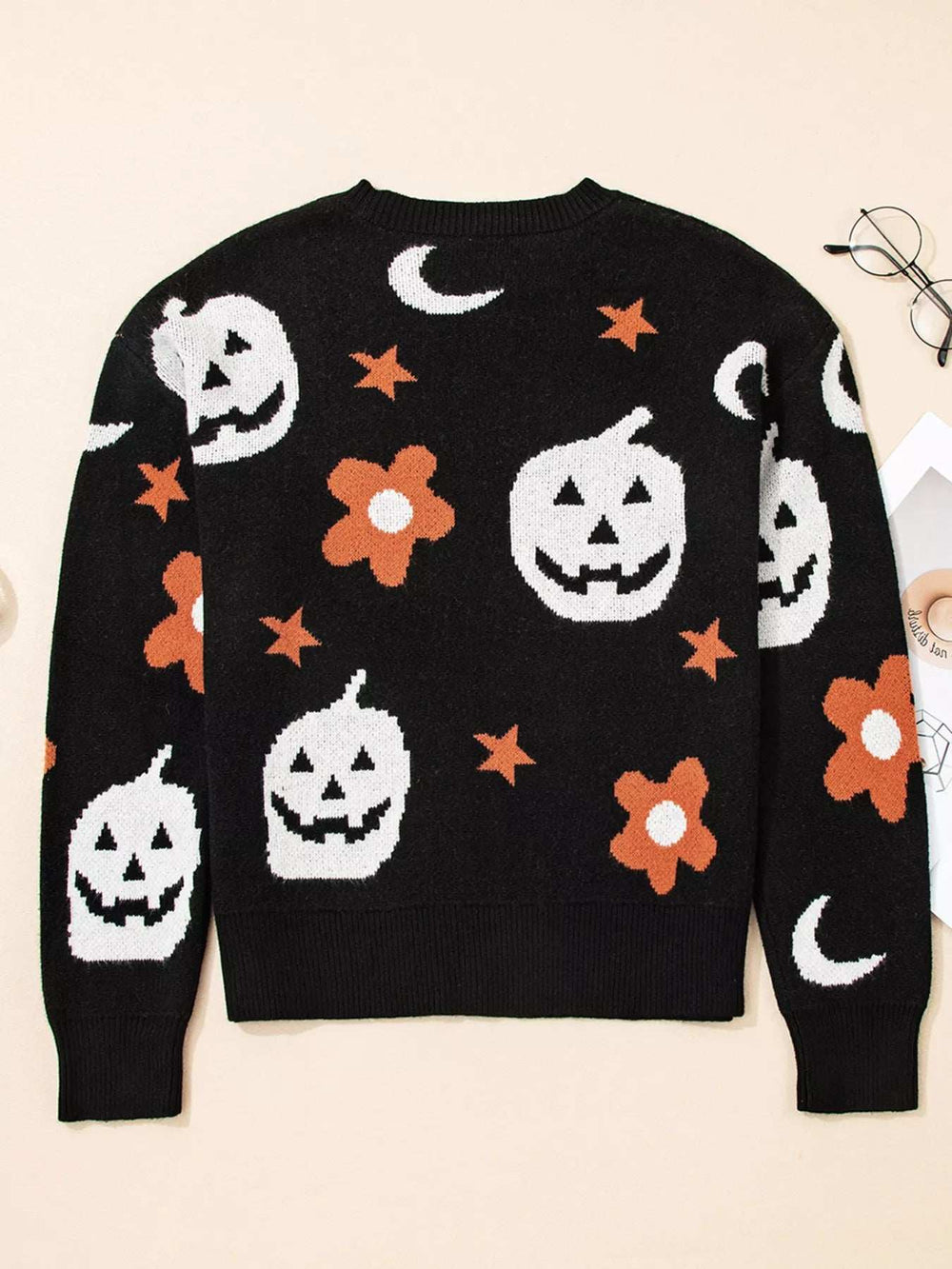 Halloween Gothic Pattern Long Sleeve Sweater - Trendsi - Flyclothing LLC