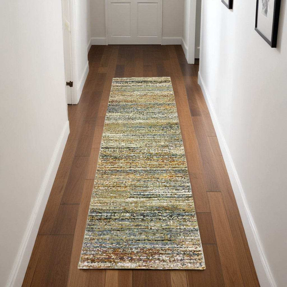 2' X 8' Gold And Green Abstract Runner Rug - Homeroots - Flyclothing LLC