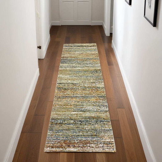 2' X 8' Gold And Green Abstract Runner Rug - Homeroots - Flyclothing LLC