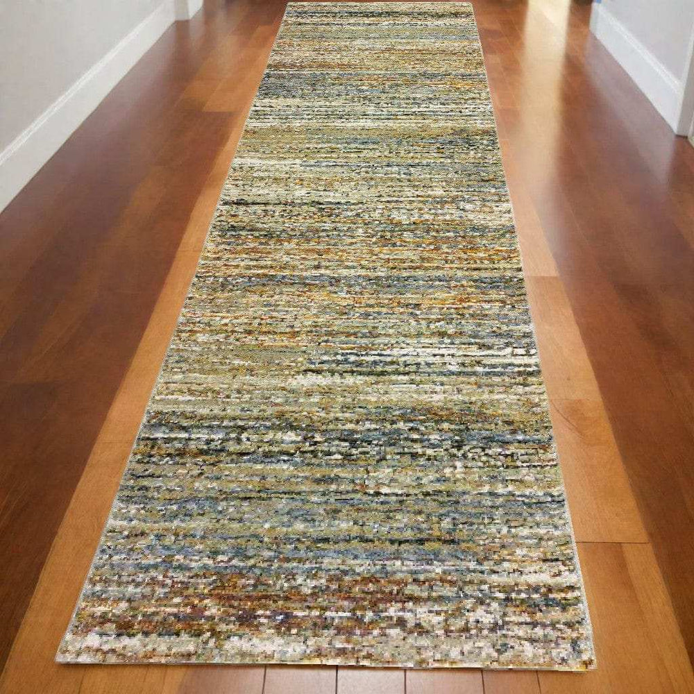 3' X 12' Gold And Green Abstract Runner Rug - Homeroots - Flyclothing LLC