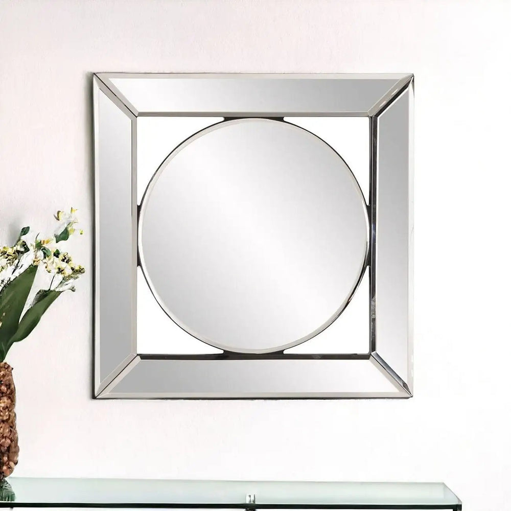 12" Round in Square Glass Framed Accent Mirror - Homeroots - Flyclothing LLC