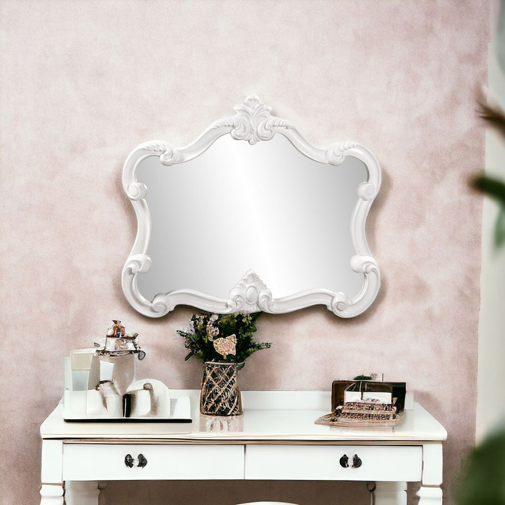 28" White Baroque Framed Accent Mirror - Homeroots - Flyclothing LLC