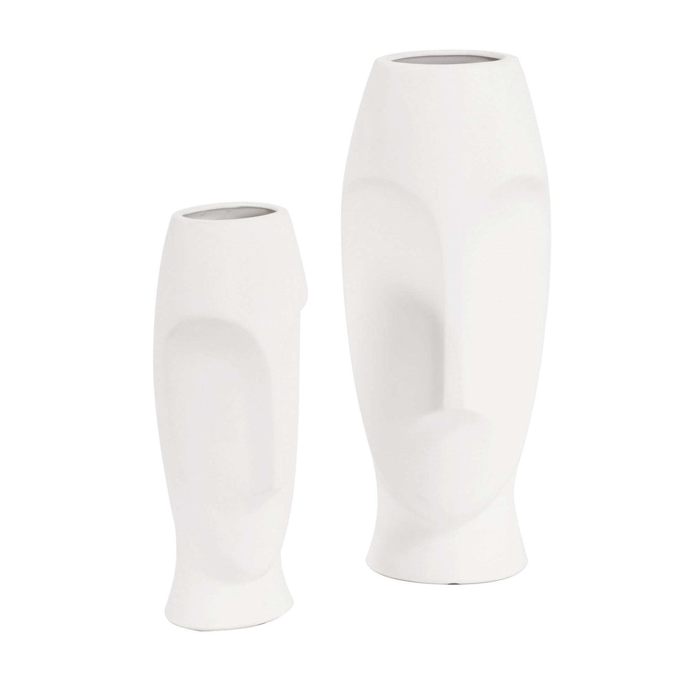 Set of Two Ceramic White Cylinder Table Vases - Homeroots - Flyclothing LLC