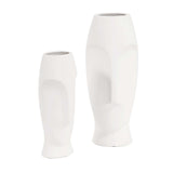 Set of Two Ceramic White Cylinder Table Vases - Homeroots - Flyclothing LLC