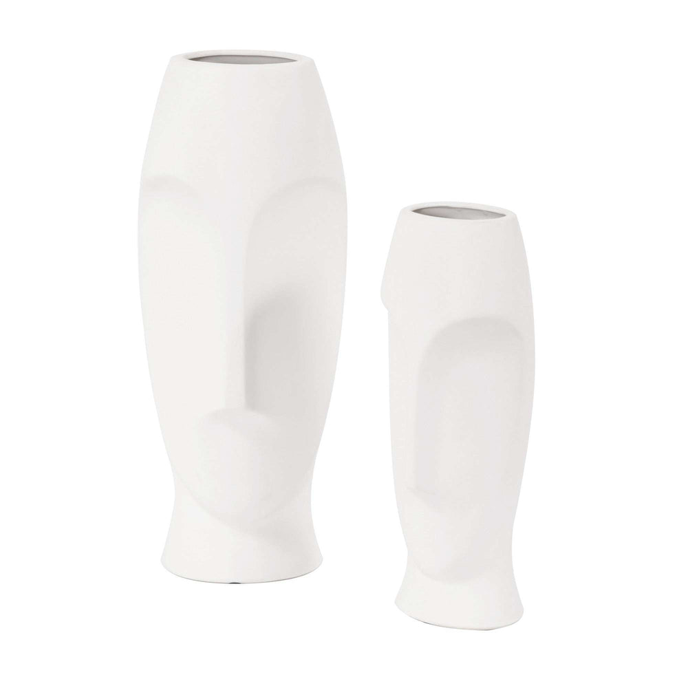 Set of Two Ceramic White Cylinder Table Vases - Homeroots - Flyclothing LLC