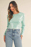 MABLE Shoulder Padded Sequin Crop Top - Trendsi - Flyclothing LLC