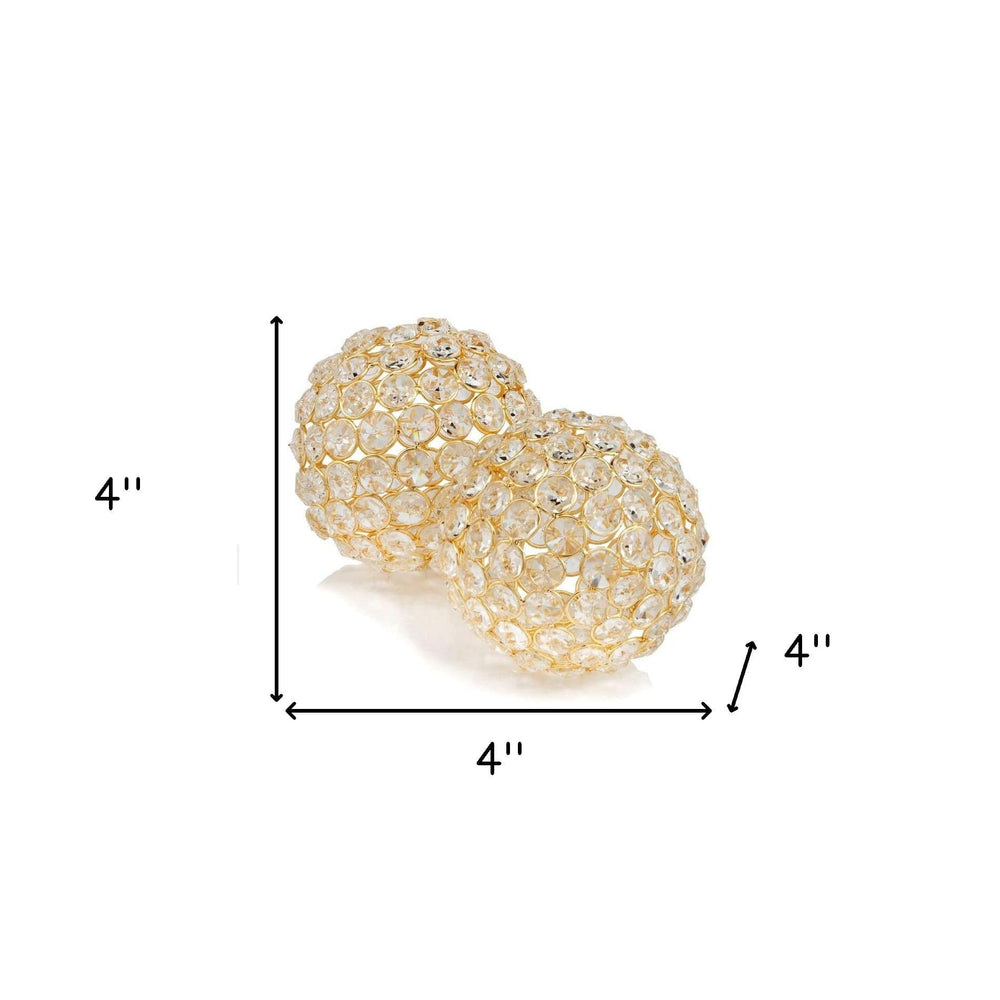 Set Of 2 4" Polished Spheres In Brilliant Shiny Luster Finished And Golden Frame - Homeroots