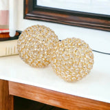 Set Of Two 5" Gold And Faux Crystal Bling Spheres - Homeroots